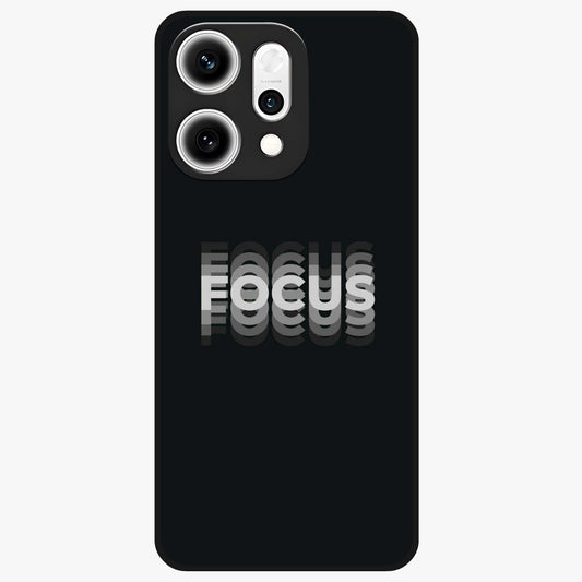 Focus Mode On Glass Case showing flat back view with bold motivational typography design and glossy glass finish.