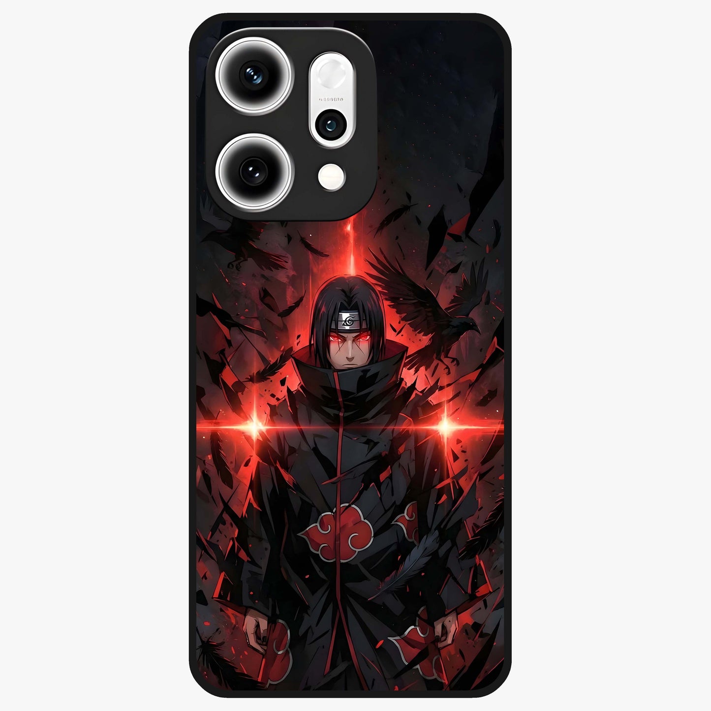 Focused Blade Discipline Glass Case showing flat back view with warrior sword themed artwork and glossy glass finish.