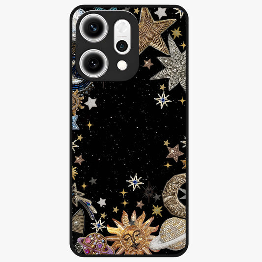 Galactic Jewel Stars Glass Case showing flat back view with sparkling star jewel artwork and glossy glass finish.
