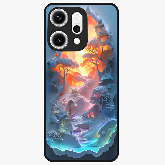 Glow Forest Portal Glass Case showing flat back view with glowing forest portal artwork and glossy glass finish.