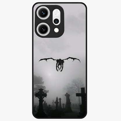 Graveyard Shadow Descent Glass Case showing flat back view with dark graveyard themed artwork and glossy glass finish.