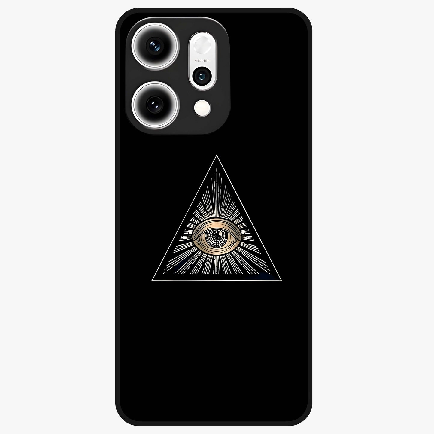Illuminati Evil Glass Case showing flat back view with mysterious illuminati symbol artwork and glossy glass finish.