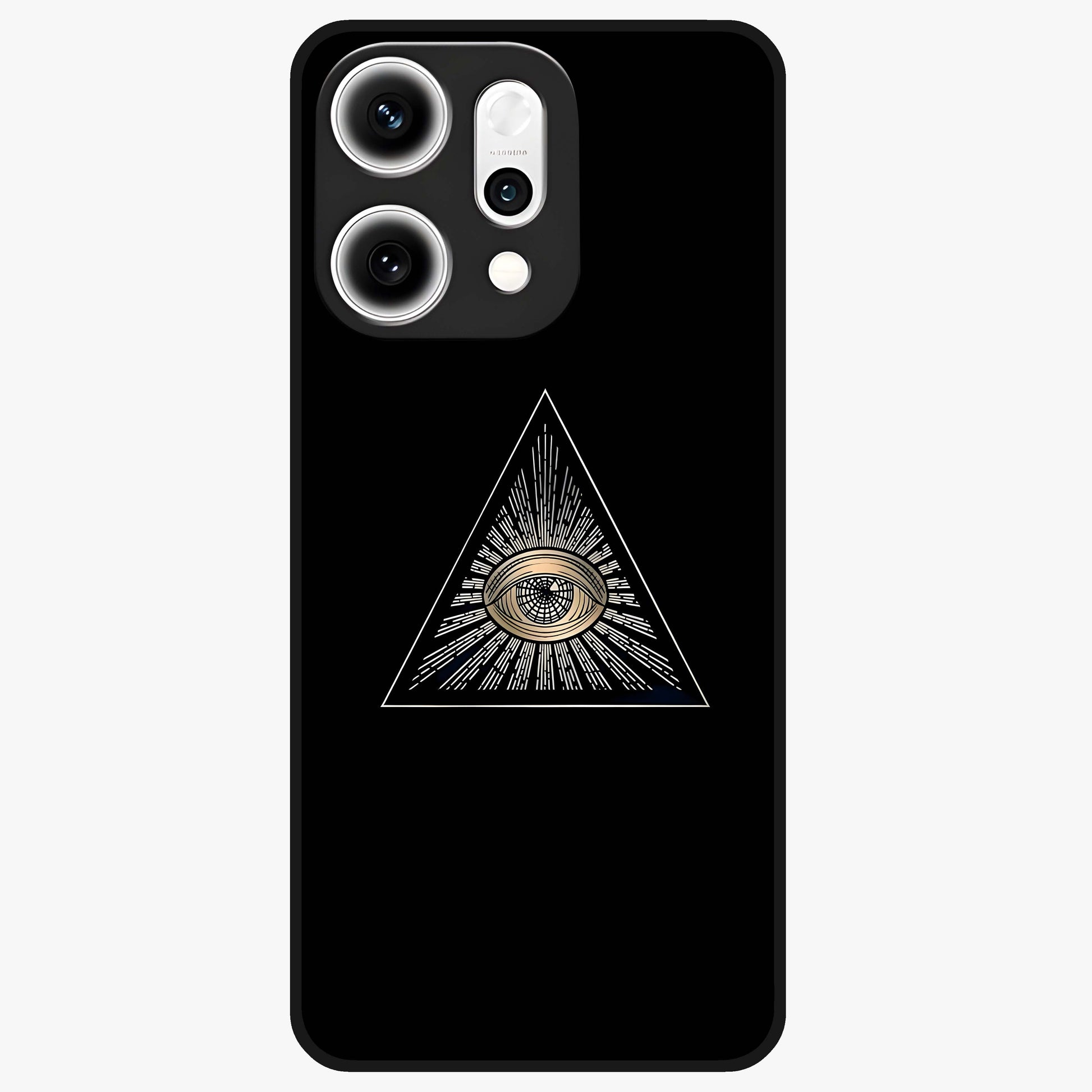 Illuminati Evil Glass Case showing flat back view with mysterious illuminati symbol artwork and glossy glass finish.