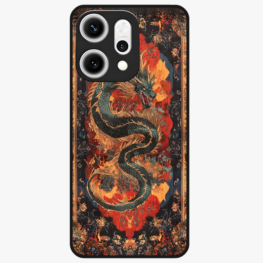 Inferno Dragon Soul Glass Case showing flat back view with fiery dragon artwork and glossy glass finish.