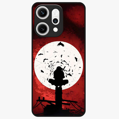 Itachi Sharingan Glass Case showing flat back view with powerful anime eye artwork and glossy glass finish.