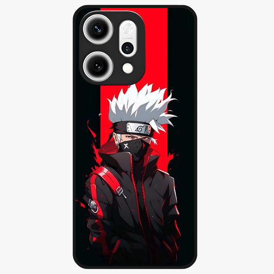 Kakashi Scarlet Shadow Glass Case showing flat back view with powerful anime ninja artwork and glossy glass finish.