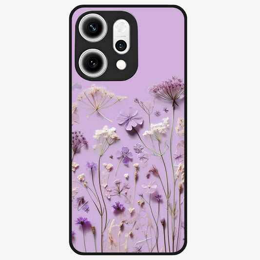 Lavender Blossom Dream Glass Case showing flat back view with soft lavender floral artwork and glossy glass finish.