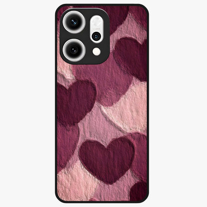 Layered Paper Hearts Glass Case showing flat back view with layered paper heart artwork and glossy glass finish.