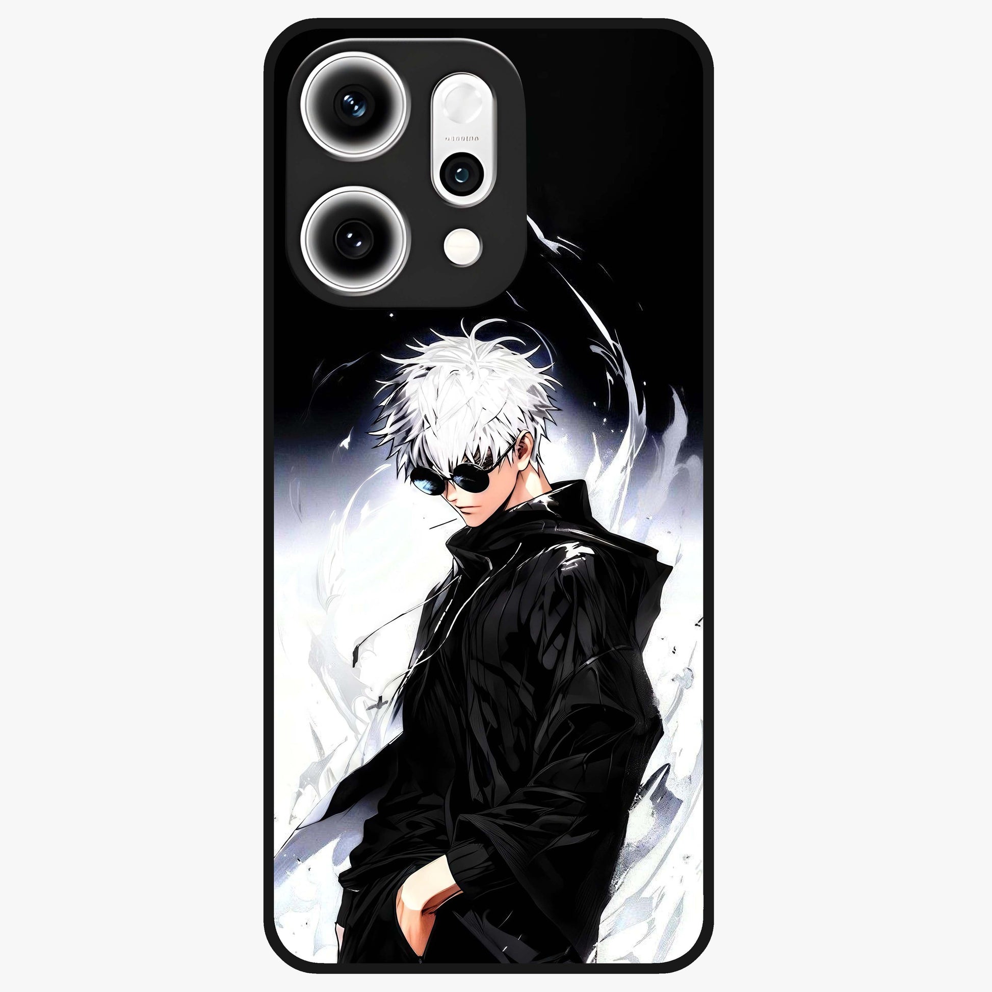 Limitless Shadow King Glass Case showing flat back view with powerful shadow warrior artwork and glossy glass finish.