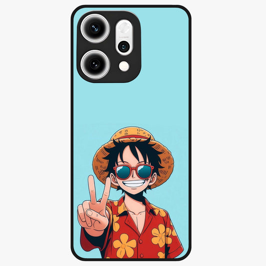 Luffy Summer Anime Vibe Glass Case showing flat back view with vibrant anime character artwork and glossy glass finish.