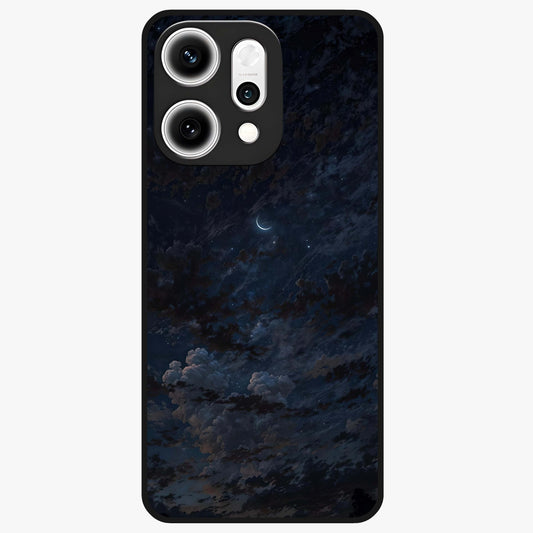 Lunar Veil Silence Glass Case showing flat back view with mystical moon veil artwork and glossy glass finish.