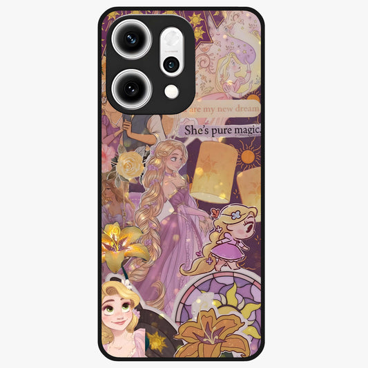 Magical Tangled Dream Glass Case showing flat back view with dreamy tangled artwork and glossy glass finish.
