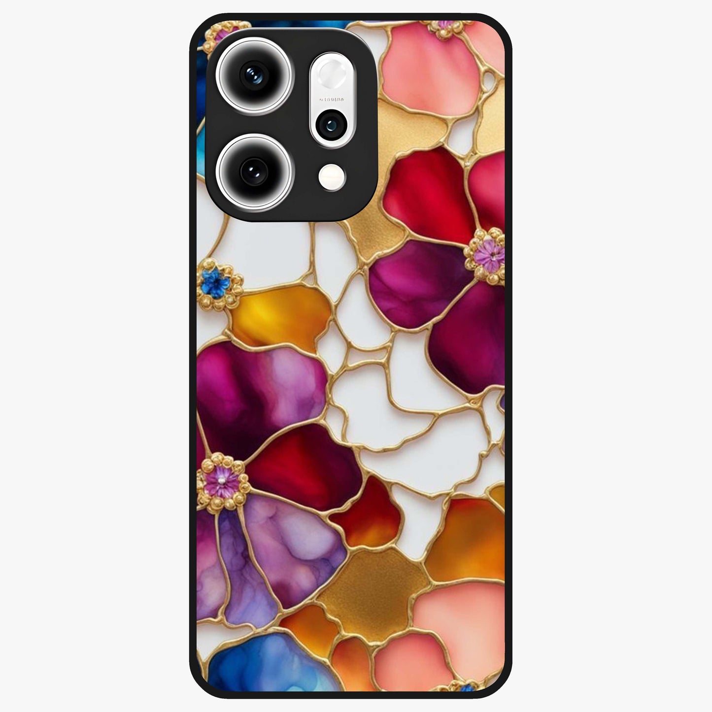 Marble Flower Pattern Glass Case showing flat back view with marble texture floral artwork and glossy glass finish.