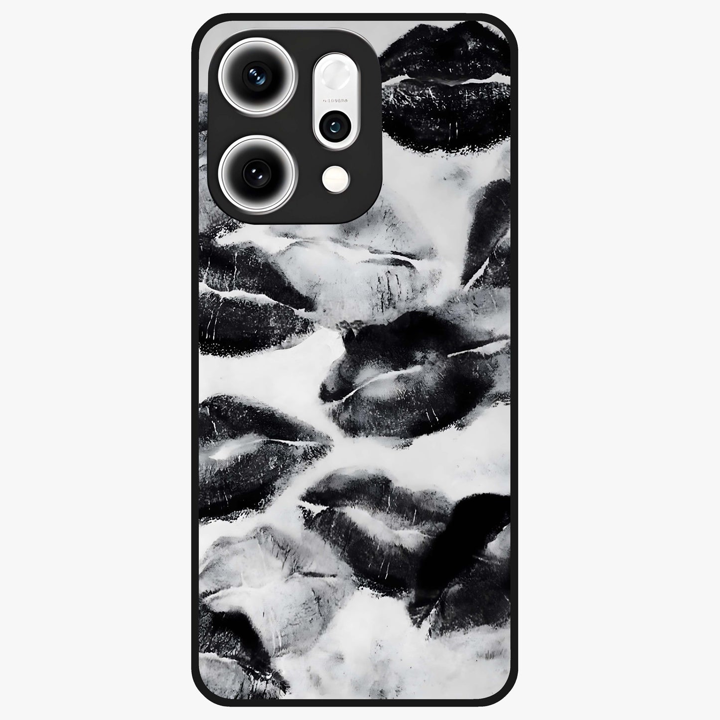 Midnight Kiss Marks Glass Case showing flat back view with lipstick kiss mark artwork and glossy glass finish.