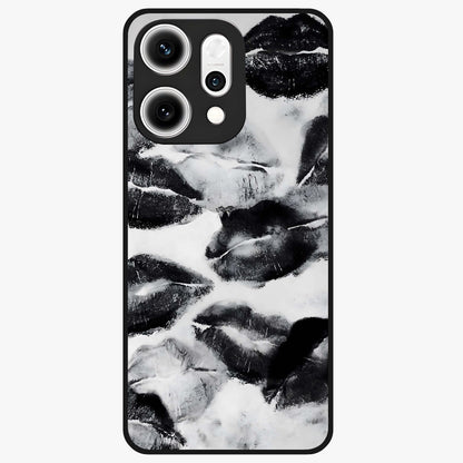 Midnight Kiss Marks Glass Case showing flat back view with lipstick kiss mark artwork and glossy glass finish.