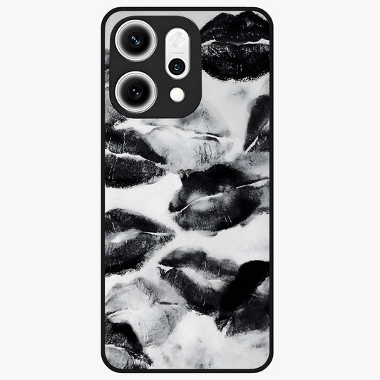 Midnight Kiss Marks Glass Case showing flat back view with lipstick kiss mark artwork and glossy glass finish.