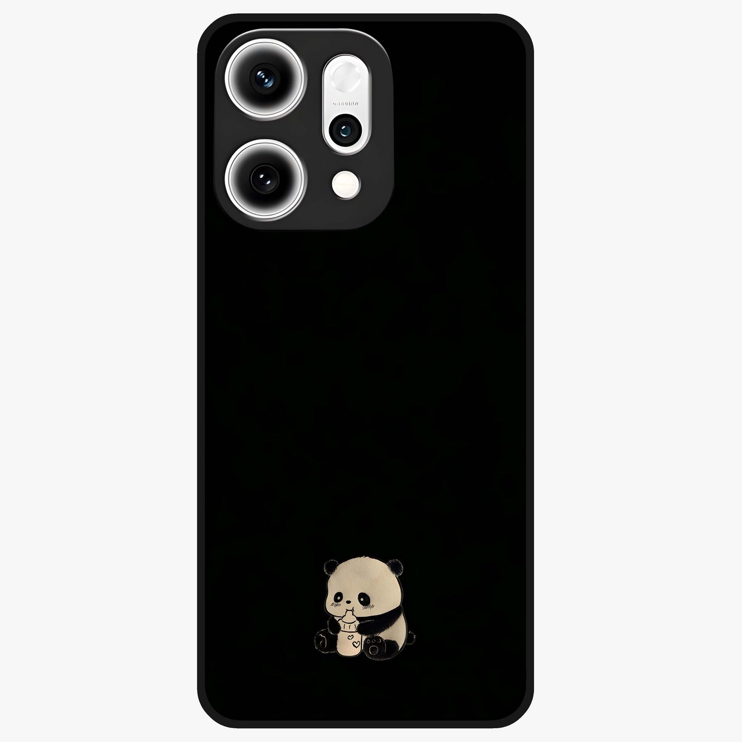 Midnight Panda Love Glass Case showing flat back view with cute panda themed artwork and glossy glass finish.