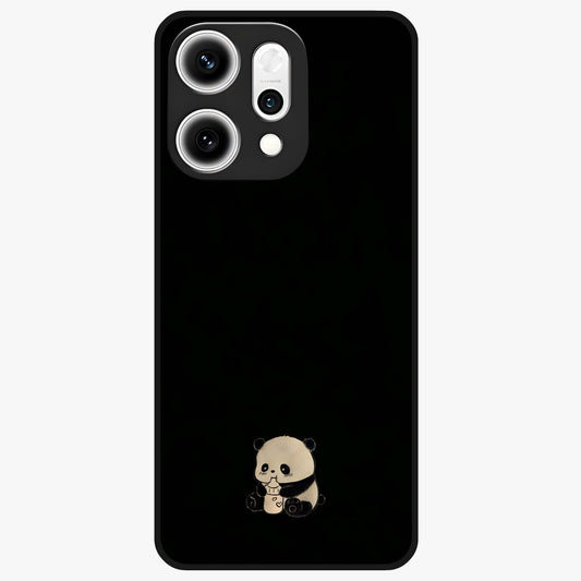 Midnight Panda Love Glass Case showing flat back view with cute panda themed artwork and glossy glass finish.