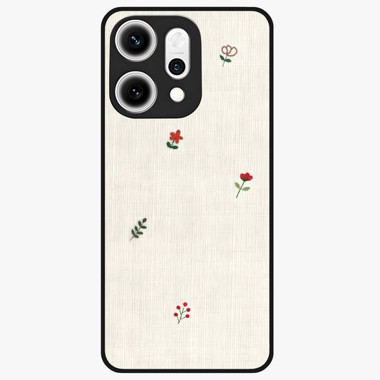 Minimal Petal Whispers Glass Case showing flat back view with soft minimal floral artwork and glossy glass finish.