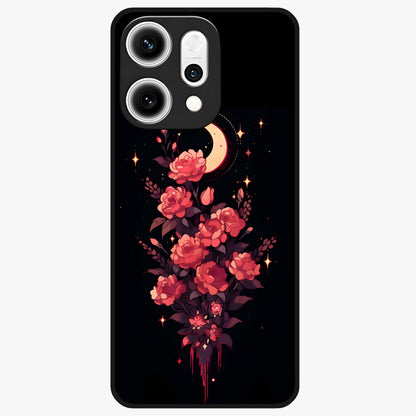 Moonlit Floral Elegance Glass Case showing flat back view with elegant floral artwork under moonlit tones and glossy glass finish.