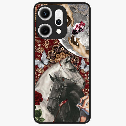 Moonlit Royal Stallion Glass Case showing flat back view with majestic horse under moonlight artwork and glossy glass finish.