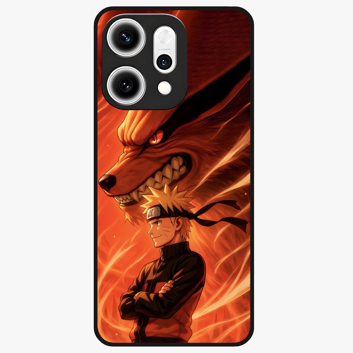 Nine Tails Legacy Glass Case showing flat back view with powerful nine-tailed fox inspired artwork and glossy glass finish.
