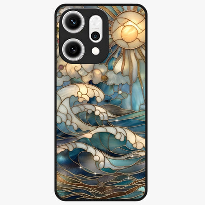 Oceanic Stained Printed Glass Case showing flat back view with ocean inspired stained pattern artwork and glossy glass finish.