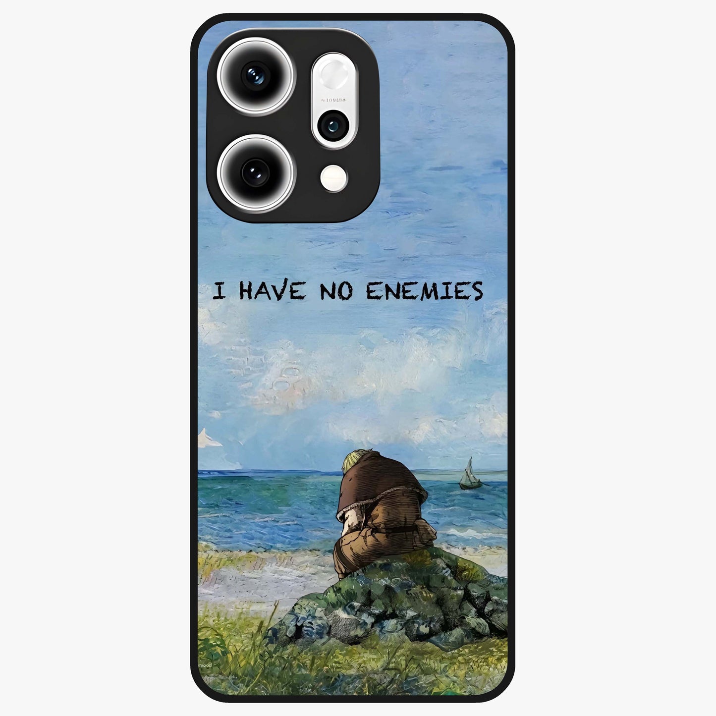 Peace Beyond War Glass Case showing flat back view with symbolic peace themed artwork and glossy glass finish.