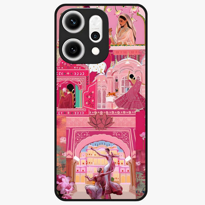 Pink Palace Muse Glass Case showing flat back view with elegant palace inspired artwork and glossy glass finish.