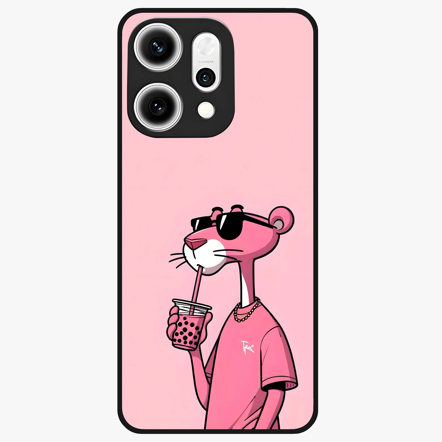 Pink Panther Glass Case showing flat back view with iconic pink panther artwork and glossy glass finish.