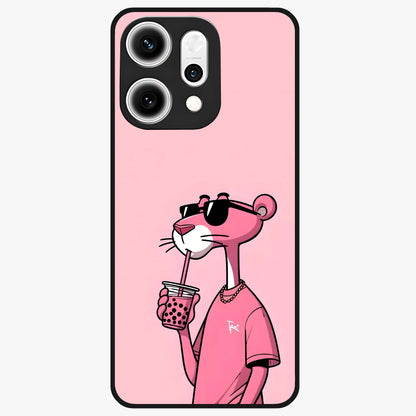 Pink Panther Glass Case showing flat back view with iconic pink panther artwork and glossy glass finish.