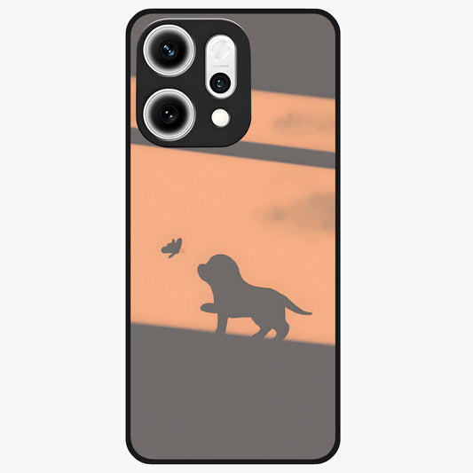 Puppy Shadow Art Glass Case showing flat back view with cute puppy shadow style artwork and glossy glass finish.