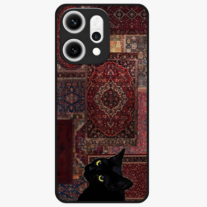 Regal Magic Cat Apple Glass Case showing flat back view with magical cat artwork holding apple and glossy glass finish.