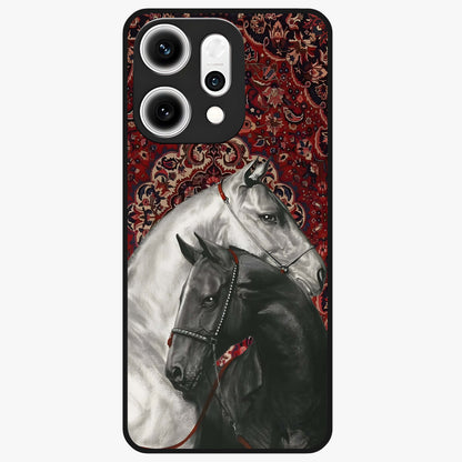 Regal Stallion Tapestry Glass Case showing flat back view with majestic horse tapestry artwork and glossy glass finish.