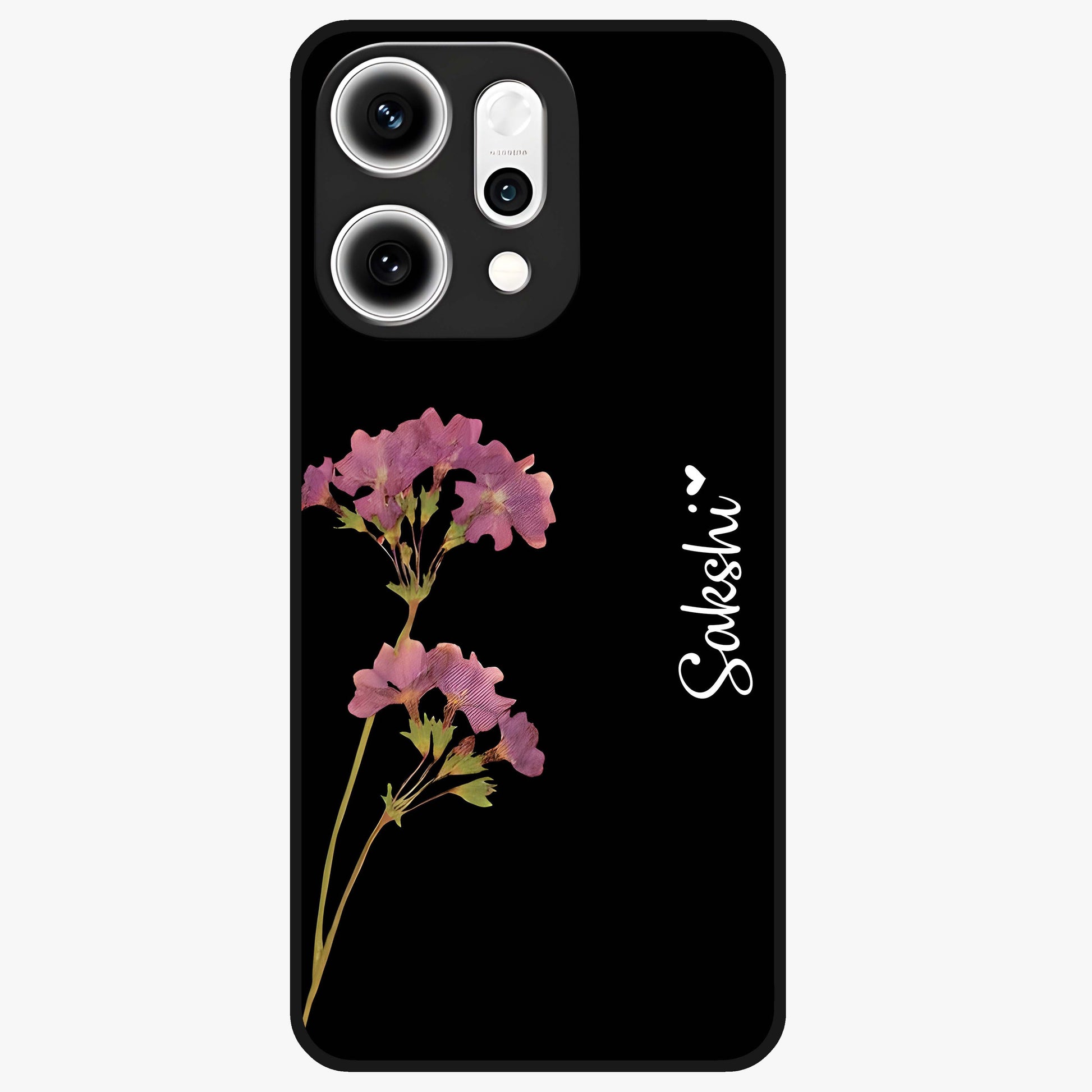 Riching Lavender Flower Custom Name Glass Case showing flat back view with lavender floral artwork and personalized name design.
