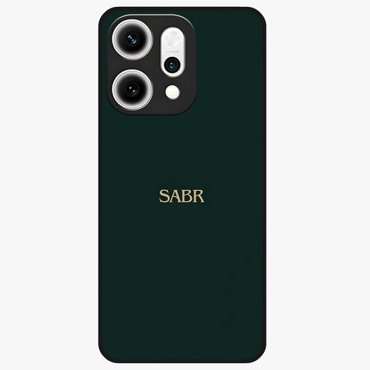 Sabr Minimal Patience Glass Case showing flat back view with minimalist typography artwork and glossy glass finish.