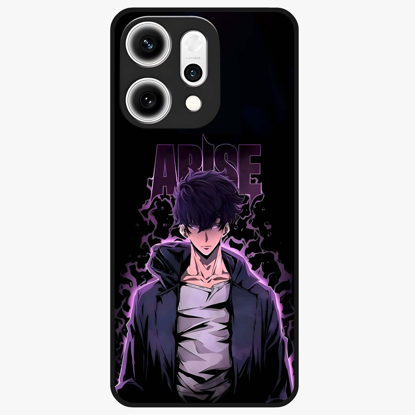 Shadow Monarch Awakening Glass Case showing flat back view with powerful dark monarch themed artwork and glossy glass finish.
