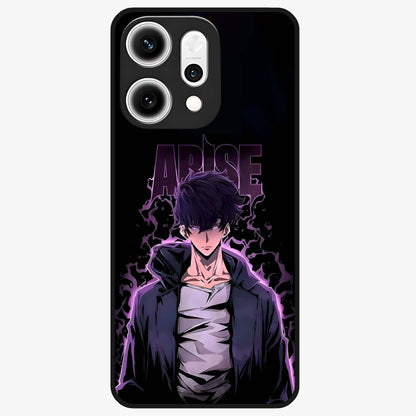 Shadow Monarch Awakening Glass Case showing flat back view with powerful dark monarch themed artwork and glossy glass finish.