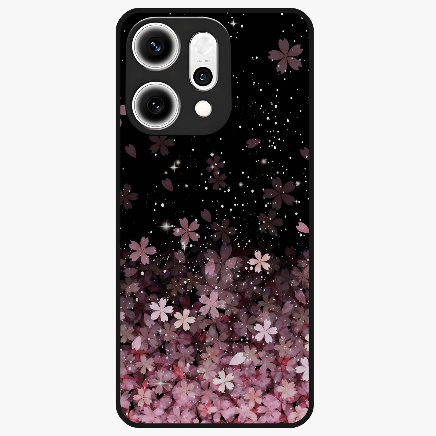 Small Starry Flowers Glass Case showing flat back view with delicate starry floral artwork and glossy glass finish.