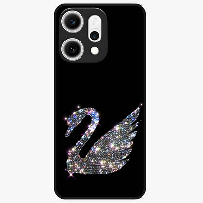 Starlit Swan Grace Glass Case showing flat back view with graceful swan artwork under starry sky and glossy glass finish.