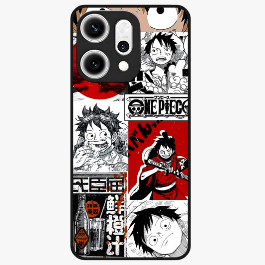 Strawhat Chaos Panels Glass Case showing flat back view with anime inspired chaos panel artwork and glossy glass finish.