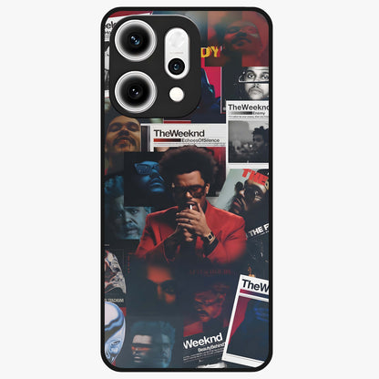 The Weeknd Glass Case showing flat back view with music inspired artistic portrait artwork and glossy glass finish.