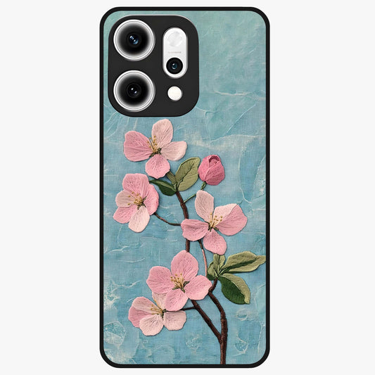 Threaded Blossom Breeze Glass Case showing flat back view with delicate blossom artwork and glossy glass finish.