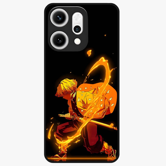Thunder Flame Execution Glass Case showing flat back view with powerful flame and lightning artwork and glossy glass finish.