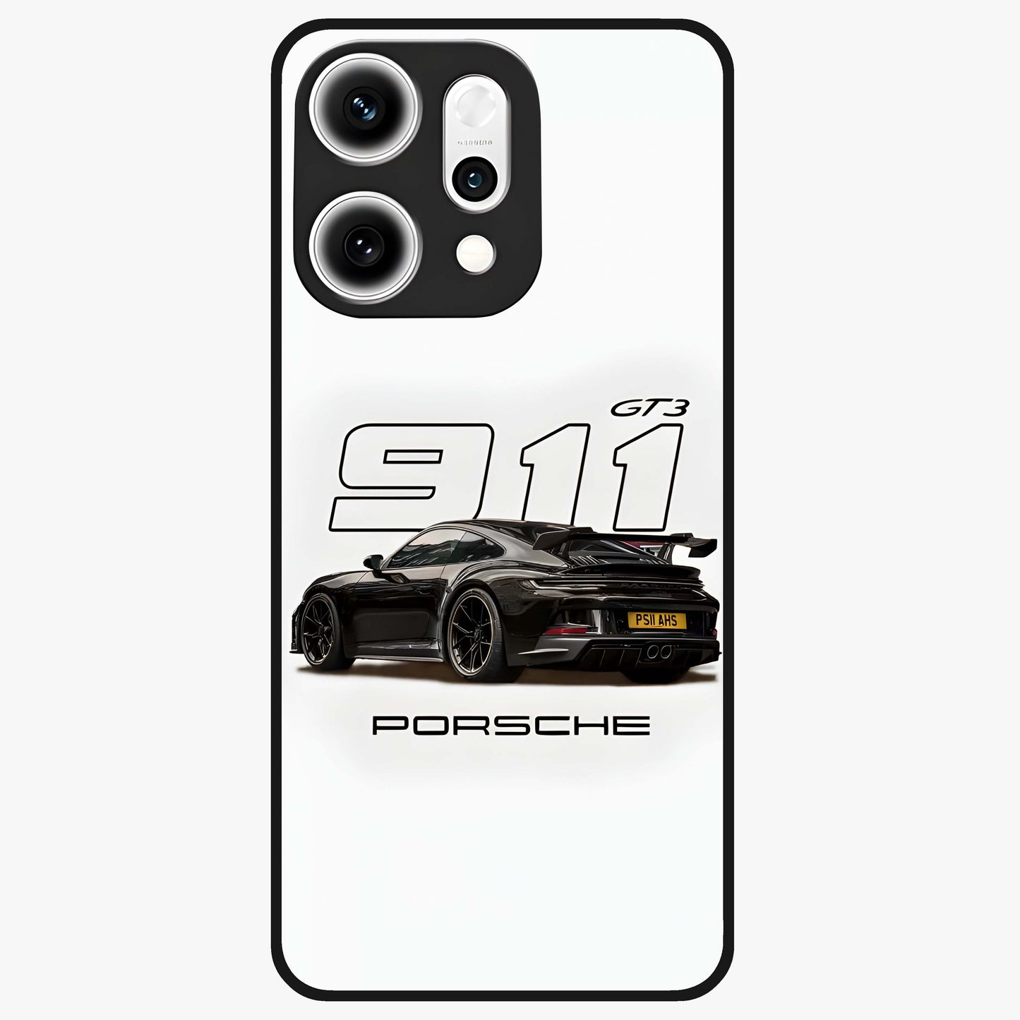 Turbo Legacy Icon Glass Case showing flat back view with iconic sports car inspired artwork and glossy glass finish.