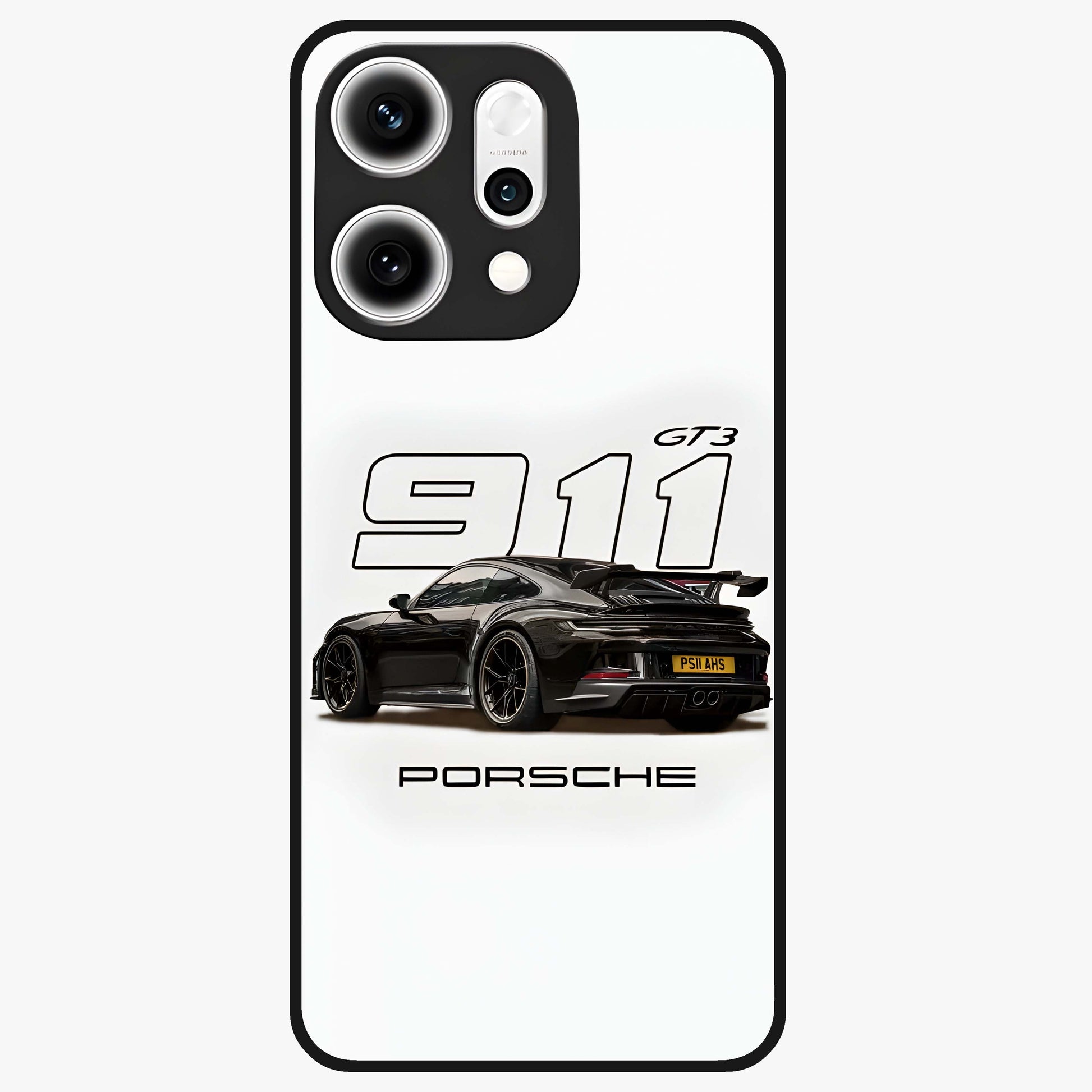 Turbo Legacy Icon Glass Case showing flat back view with iconic sports car inspired artwork and glossy glass finish.