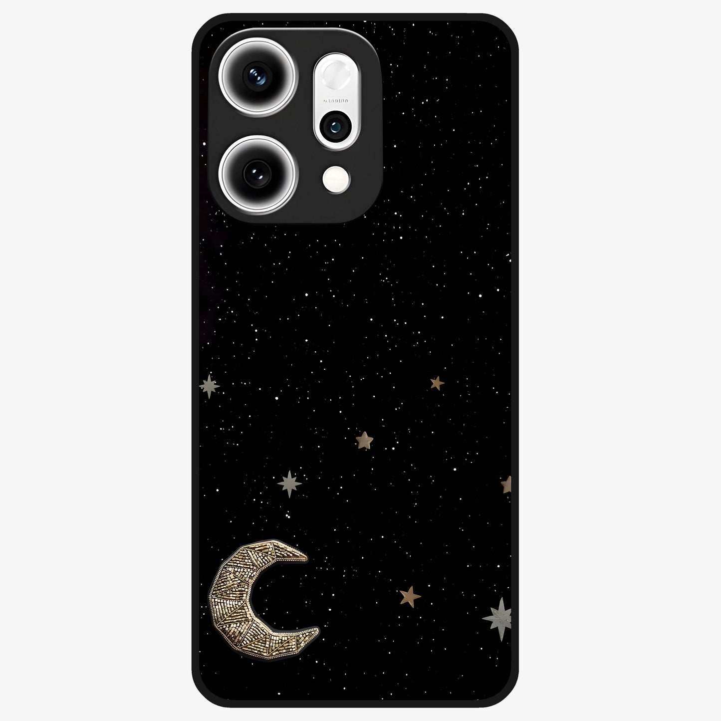 Twinkle Star With Half Moon Glass Case showing flat back view with star and half moon artwork and glossy glass finish.