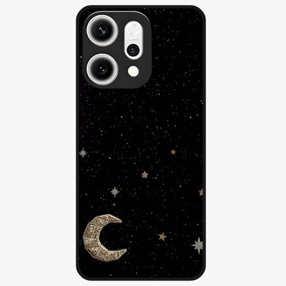 Twinkle Star With Half Moon Glass Case showing flat back view with star and half moon artwork and glossy glass finish.