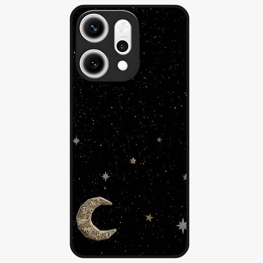 Twinkle Star With Half Moon Glass Case showing flat back view with star and half moon artwork and glossy glass finish.