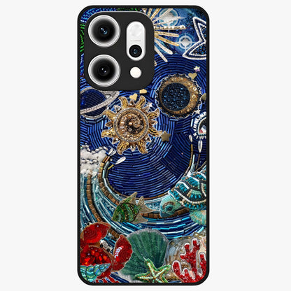 Universe Underwater Spark Glass Case showing flat back view with cosmic underwater themed artwork and glossy glass finish.